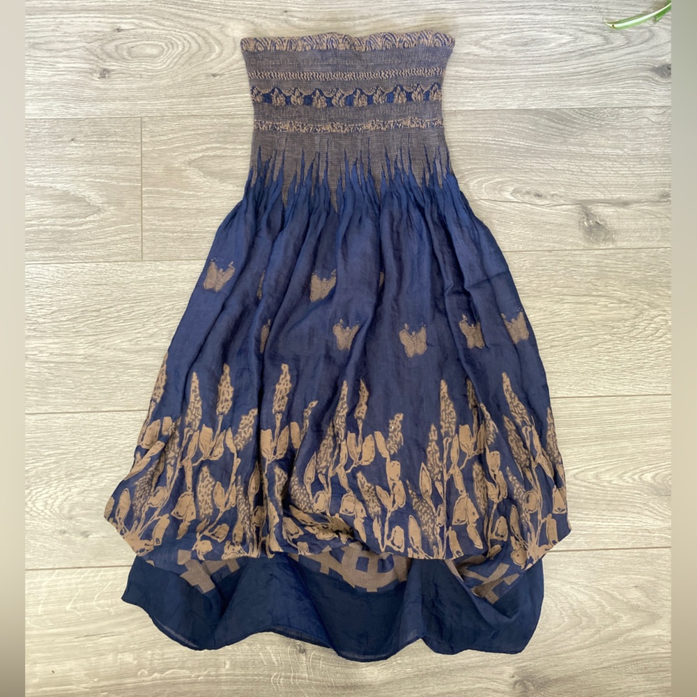 Lapis strapless blue gold adjustable bell elastic tube dress hippie floral